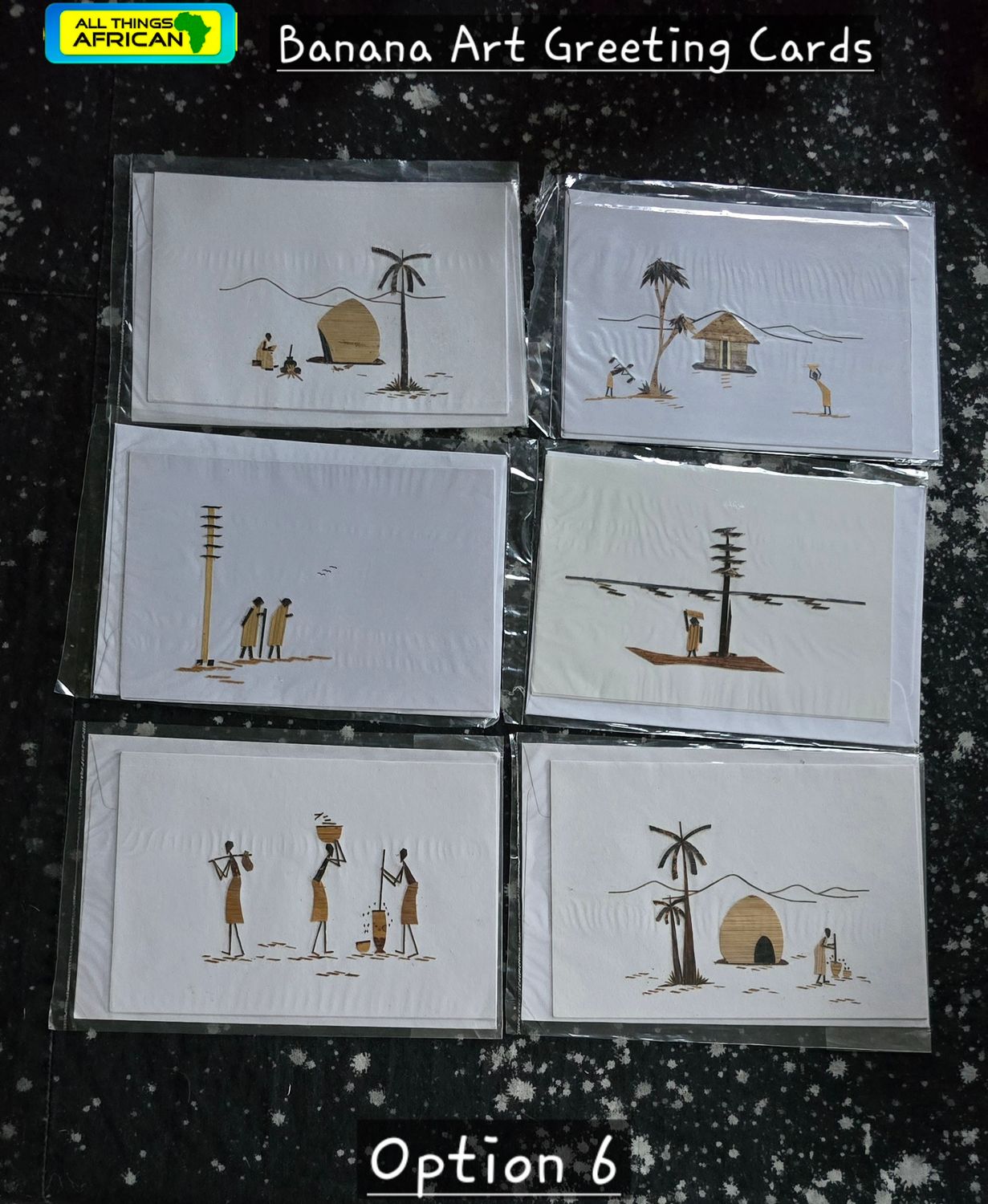 Handcrafted Banana Bark Greetings Cards - Lot of 6 - Option 6