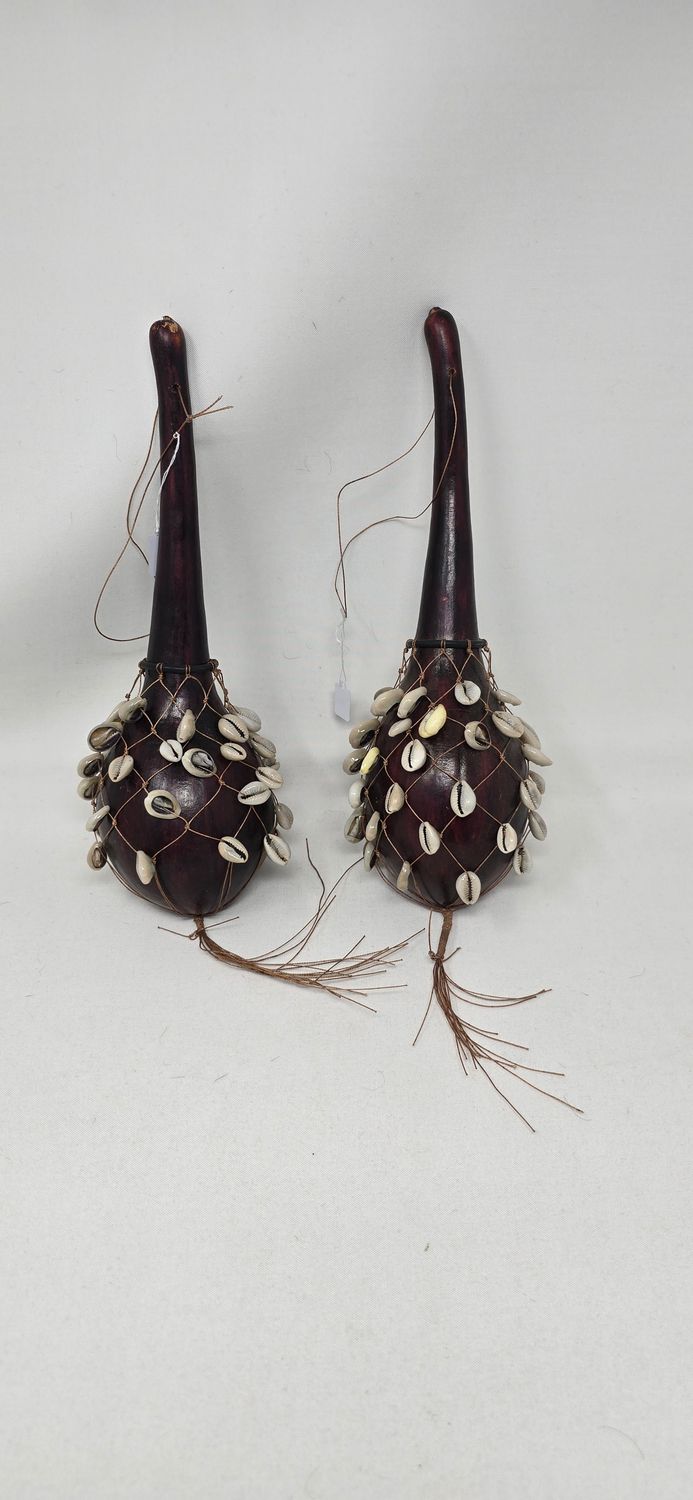Cowrie Shell Gourd Shakers (11&quot;/28cm length) - Yazadi