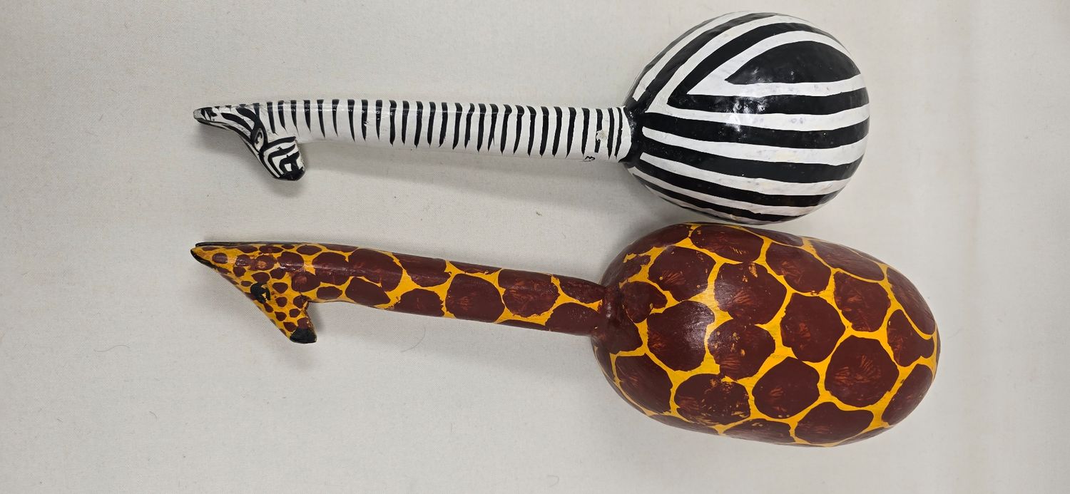 Gourd Shakers  Zebra - 28cm length,  Giraffe 32cm -  Karela