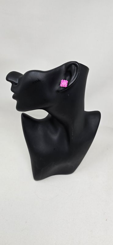 Handbeaded Stud Earrings  - Pink - Tashani