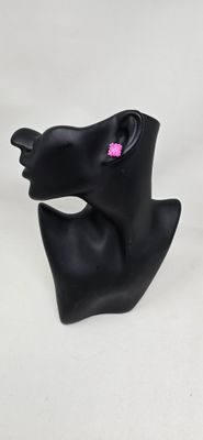 Handbeaded Stud Earrings  - Pink - Tashani