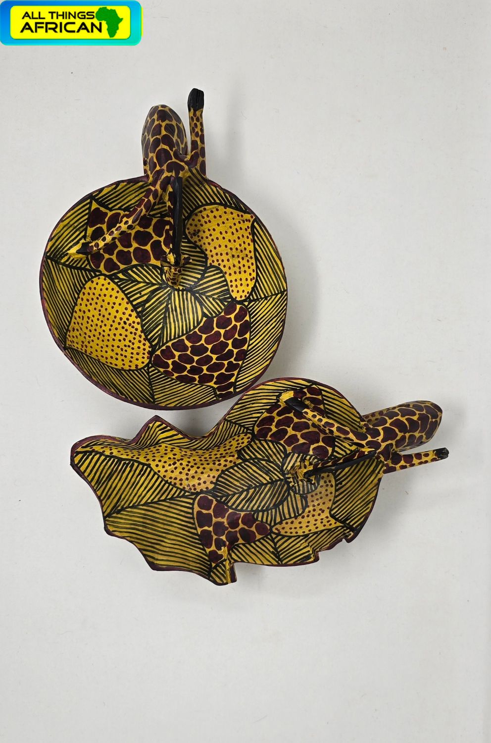 Hand-Painted African Wooden Drinking Animal Bowls – Giraffe, Elephant &amp; More