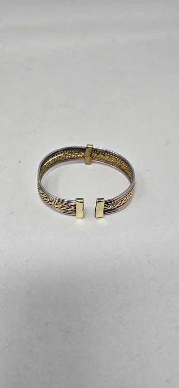 Copper &amp; Brass Mixed Metal Bangle – Open End Handcrafted Unisex Bracelet - Mahashi