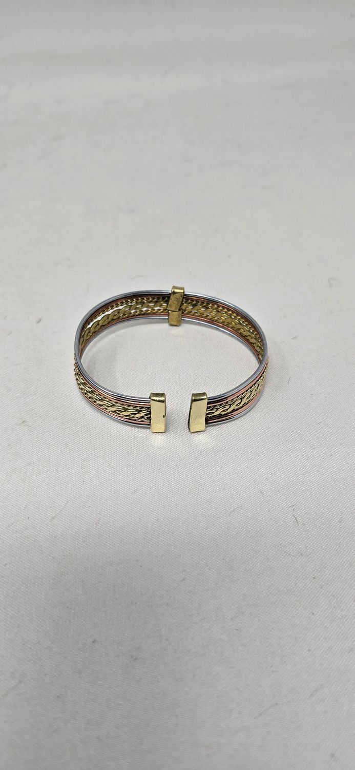 Copper &amp; Brass Mixed Metal Bangle – Open End Handcrafted Unisex Bracelet - Mahashi