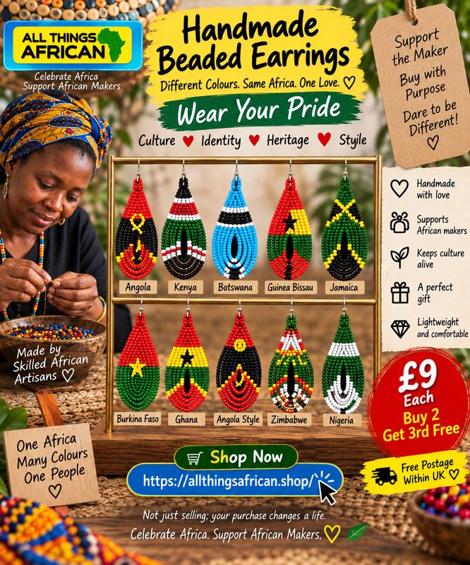 Handmade African Flag Inspired Beaded Earrings | Cultural Statement Jewellery | All Things African- Majilo
