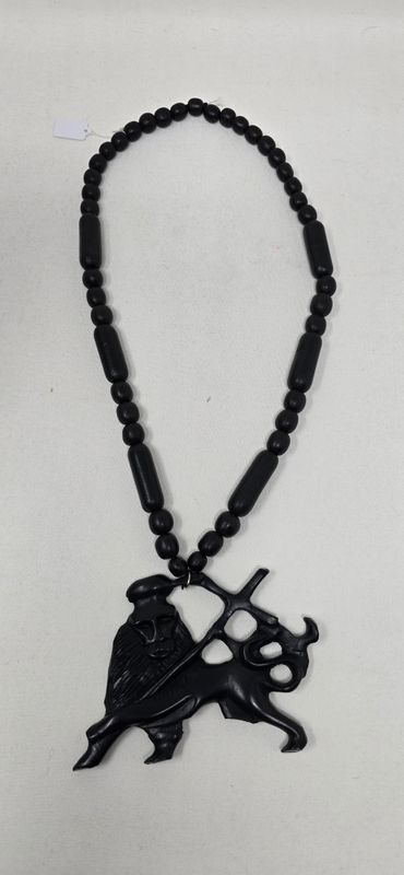 Necklace Natural Ebony Wood with Lion of Judah  Pendant