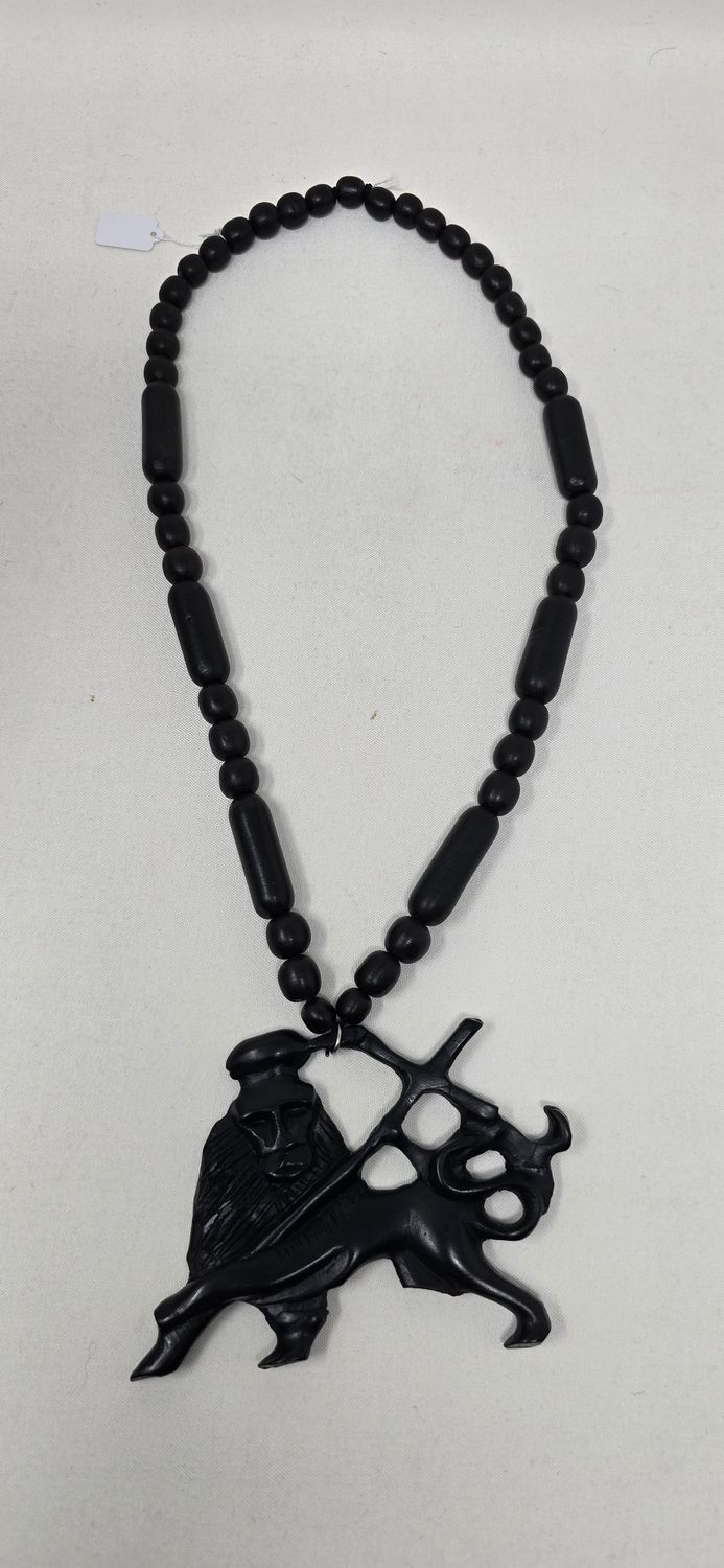 Necklace Natural Ebony Wood with Lion of Judah  Pendant