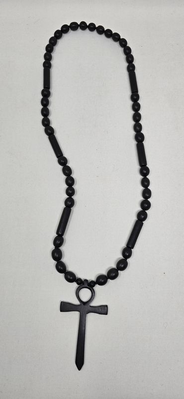 Hand Crafted Ebony Wood Necklace with Ankh Pendant