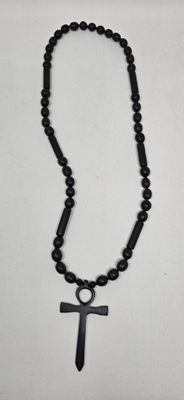 Hand Crafted Ebony Wood Necklace with Ankh Pendant