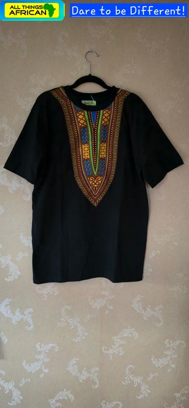 Authentic African Art T-Shirt - Black-Unisex- XL - Kachesa