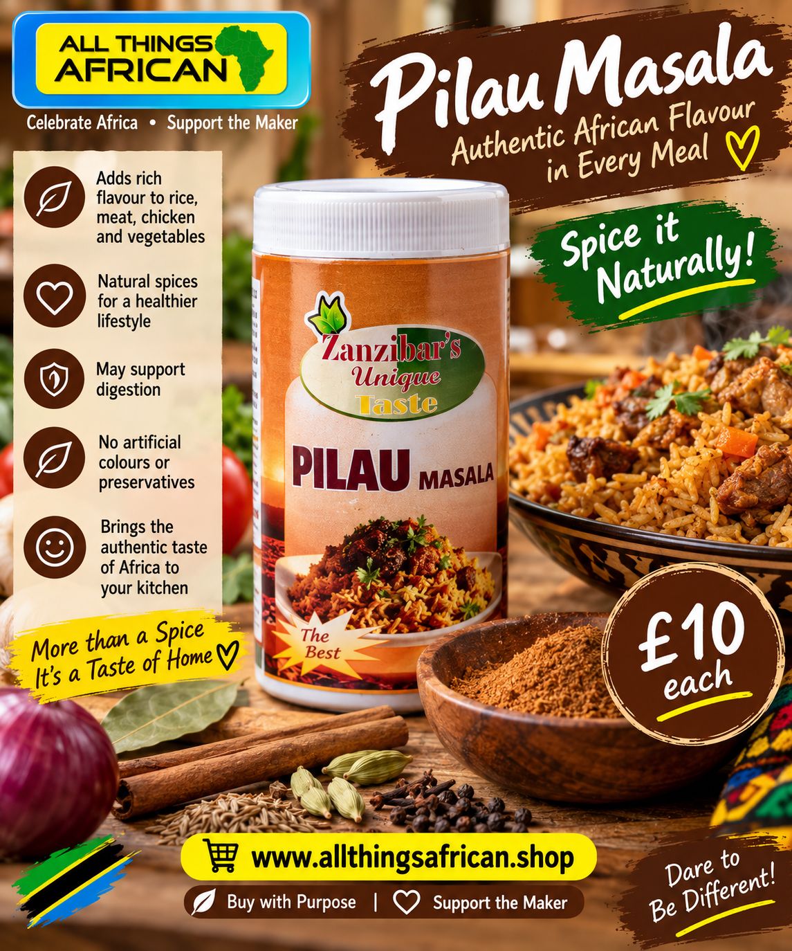 Bring the authentic taste of Zanzibar to your kitchen. 🇹🇿 🌿 Pilau Spice £10 each or 3 for £20 with free postage within UK