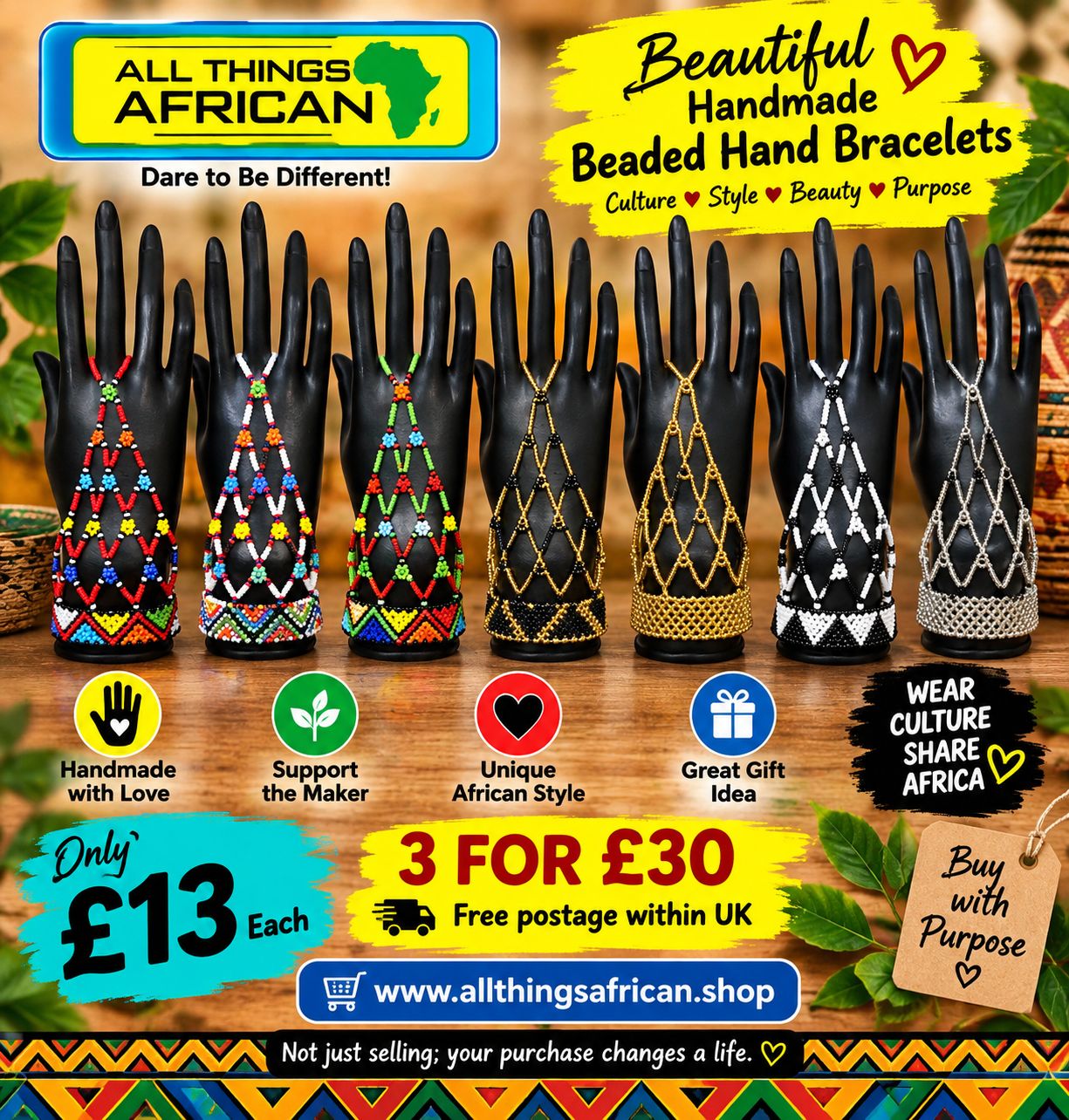 Handmade African Beaded Hand Bracelet | Traditional Beaded Hand Jewellery | All Things African - Hand Gloves - Matashi