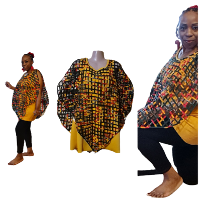 2 in 1 Webbed-Fabric Dress - Yellow Mix African Print