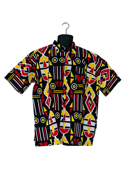 Men's Handmade African Print Shirt – Bold Tribal Geometric Design - Kahima