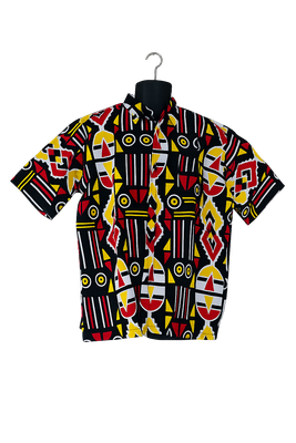 Men's Handmade African Print Shirt – Bold Tribal Geometric Design - Kahima