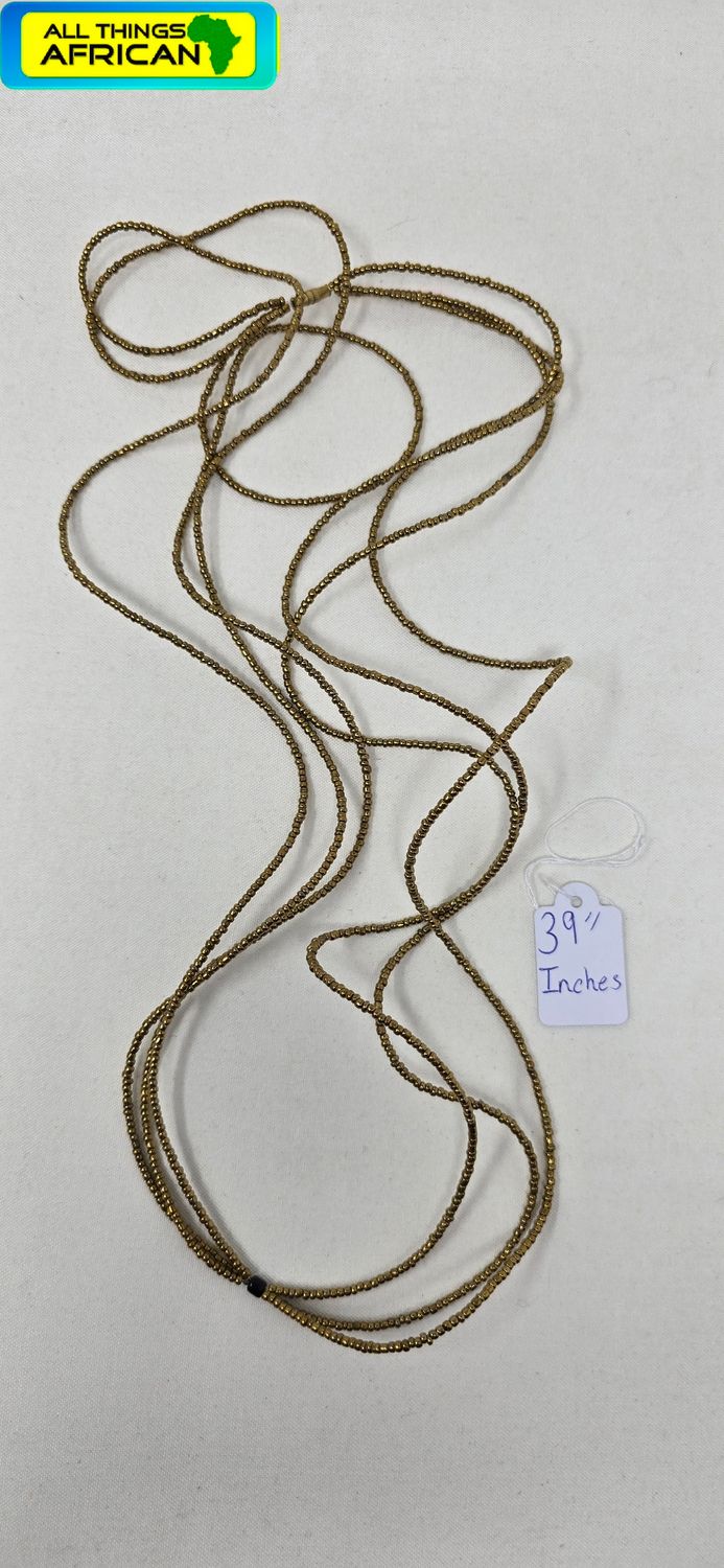 Gold Metallic -3in1 Handbeaded African Waist Beads -  39"/ 100cm- Tap