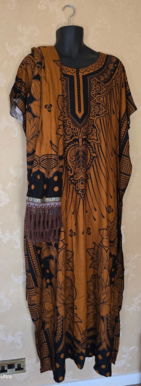 Filo Collection Somali Style Kaftan Dashiki Dress | Black &amp; Brown | Free Size - Talaniko