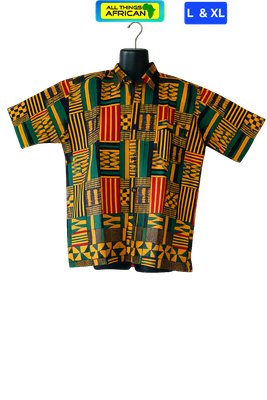 PAT Design African Kente Print Shirt – Handmade Unisex Cotton Shirt | Large &amp; XL | £35 | Support the Maker - Kazitu