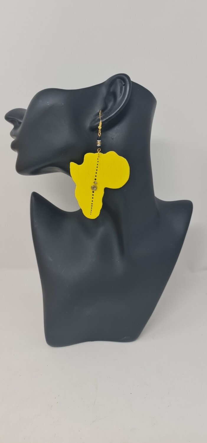 Bright Yellow Africa Map Earrings – Handmade Afrocentric Statement Jewellery