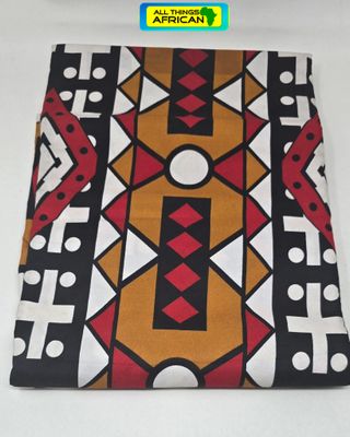 Golden Earth African Print Fabric | Red Black &amp; White Geometric Material - Apa