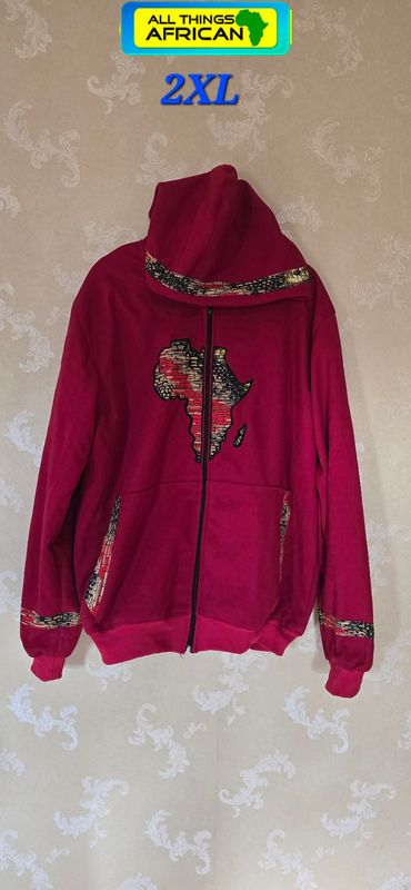 Map of Africa Hoodie - with Zip - Red - Size Fit 2XL -  Mosi