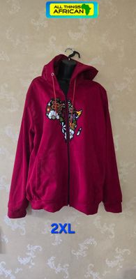 Map of Africa Hoodie - with Zip - Red - Size 2XL -  Baluya