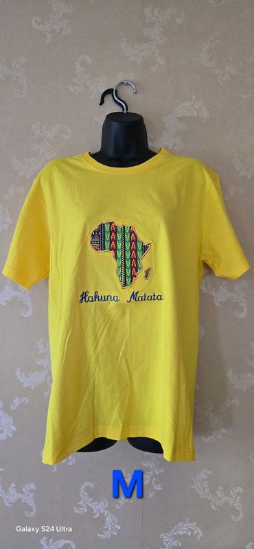 African Print T-Shirt  - Yellow - Size Medium - Mwanahawa