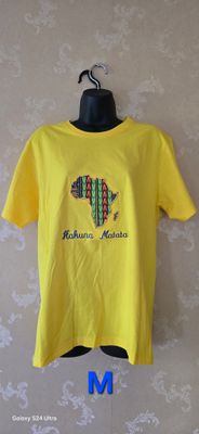 African Print T-Shirt  - Yellow - Size Medium - Mwanahawa