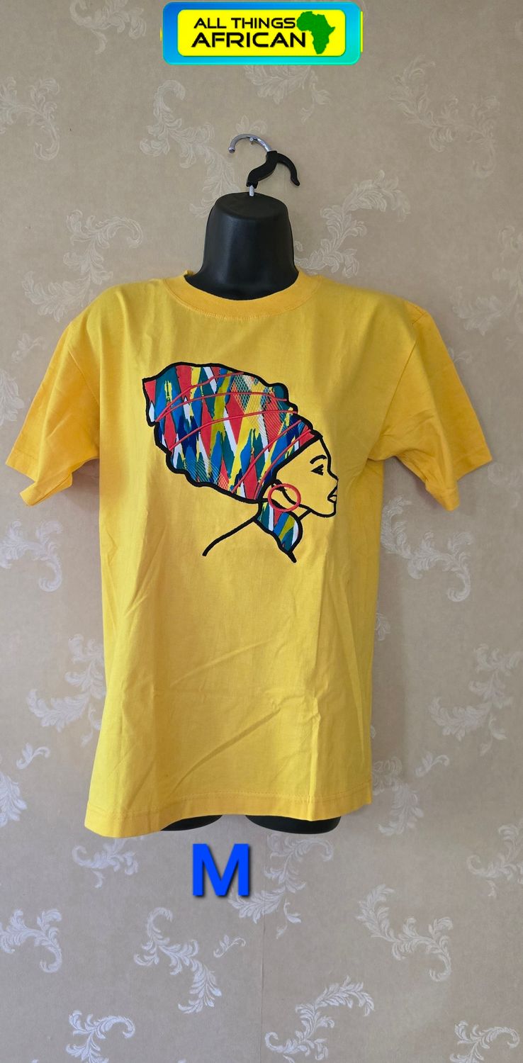 African Print T-Shirt  - Yellow - Size Medium - Mwanaidi