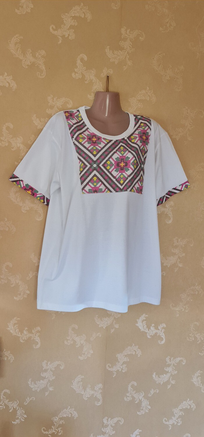 African Print T-Shirt - Mpaka - White - Size XLarge