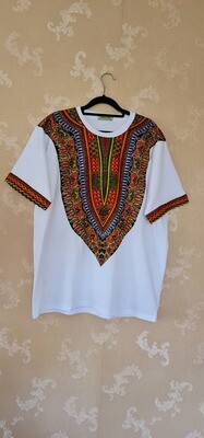 African Print T-Shirt - Pako - White - Size XLarge