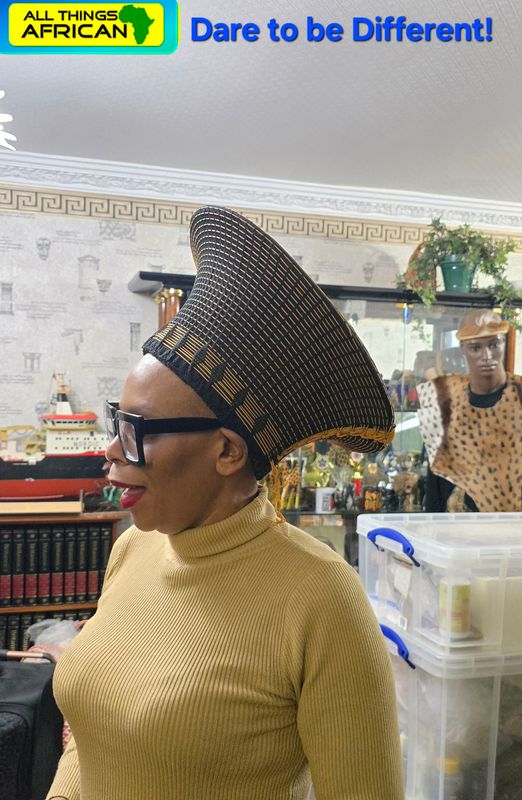 Big Traditional Isicholo Zulu Hat - Black and Gold