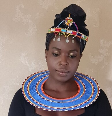 Masai Beaded Necklace with earrings complement- Blue Mix