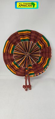 Handmade -  Folding Hand Fan - African Print and Leather - Umi