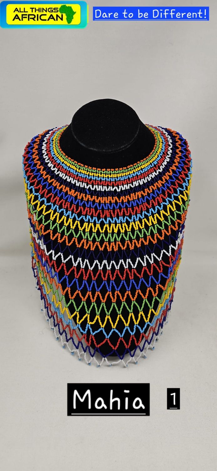 Authentic Maasai Beaded Shoulder Necklace – Handcrafted African Statement Piece - Mahia
