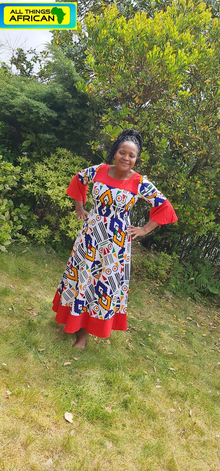 African print Dress - Red mix - Size 14/16