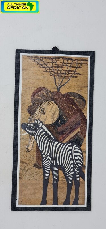 African Banana Artwork - "Pundamilia na Tembo"  20cm x 41cm
