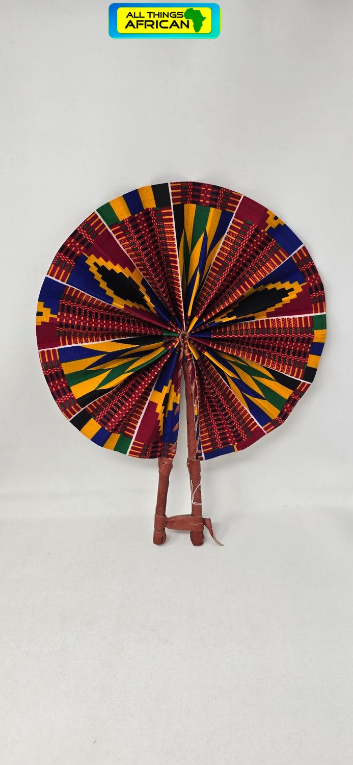 Handmade - Folding Hand Fan - African Print and Leather - Peo