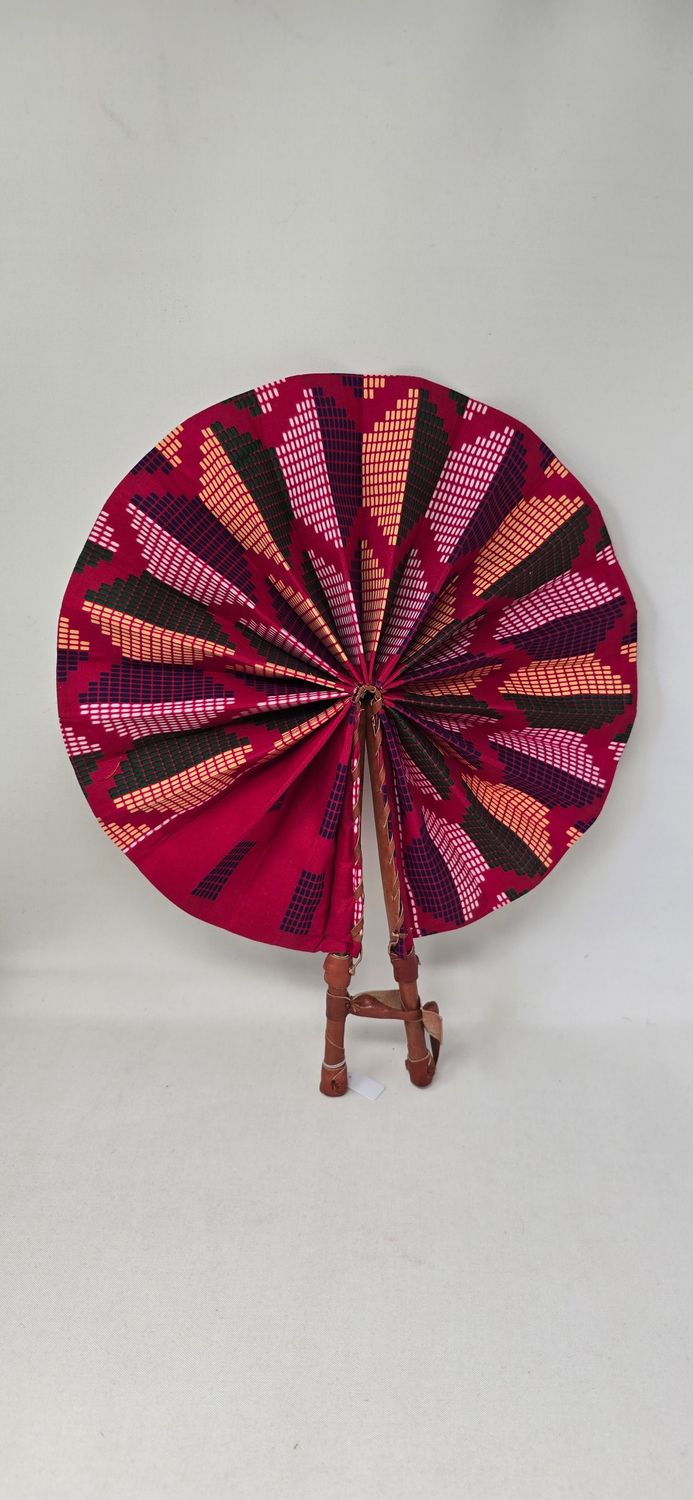 Handmade - Folding Hand Fan - African Print and Leather - Ipi