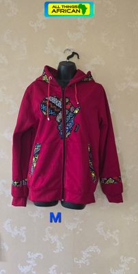 Map of Africa Hoodie Red -Unisex - with Zip - Medium -  Daviki