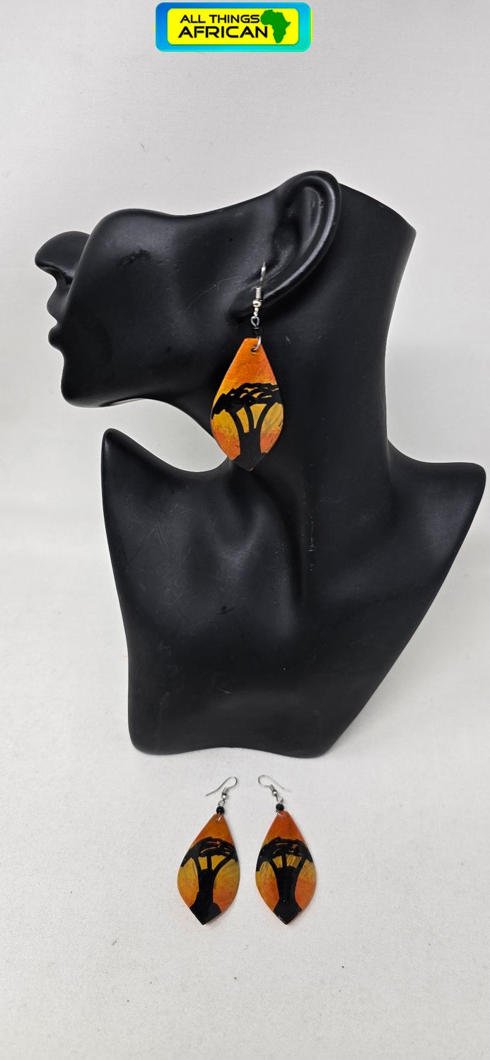 Handmade painted Cow horn Earrings - Angavu