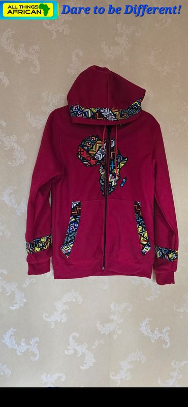 Map of Africa Hoodie - with Zip - Red - Size Fit Small -  Maarufu