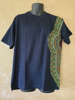 African Print T-Shirt - Size XL  -  Dark Blue Mix - Vijana
