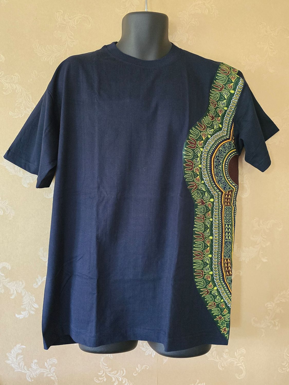 African Print T-Shirt - Size XL  -  Dark Blue Mix - Vijana