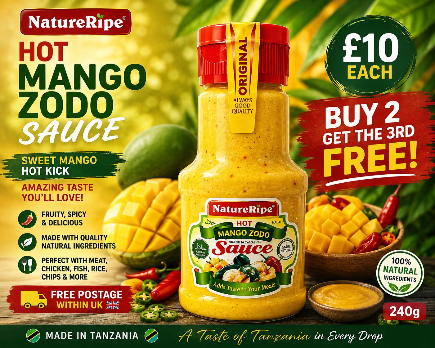 NatureRipe Hot Mango Zodo Sauce 240g | African Mango Sauce UK