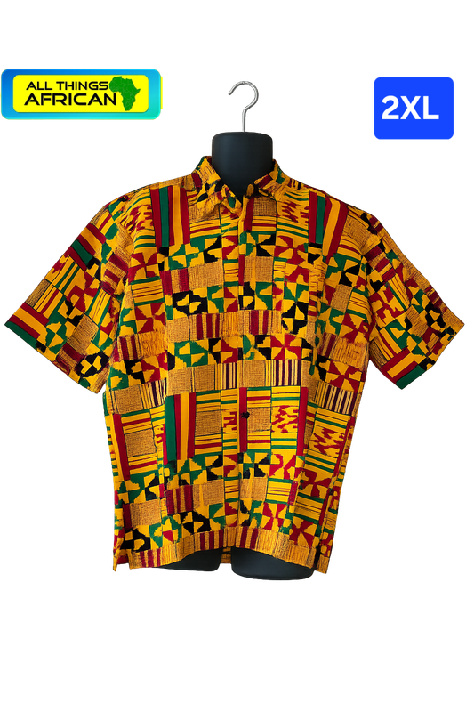 Authentic Handmade Kente Print Men's Short Sleeve Shirt | African Heritage Fashion | All Things African - Lakwenu