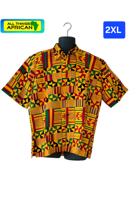Authentic Handmade Kente Print Men's Short Sleeve Shirt | African Heritage Fashion | All Things African - Lakwenu