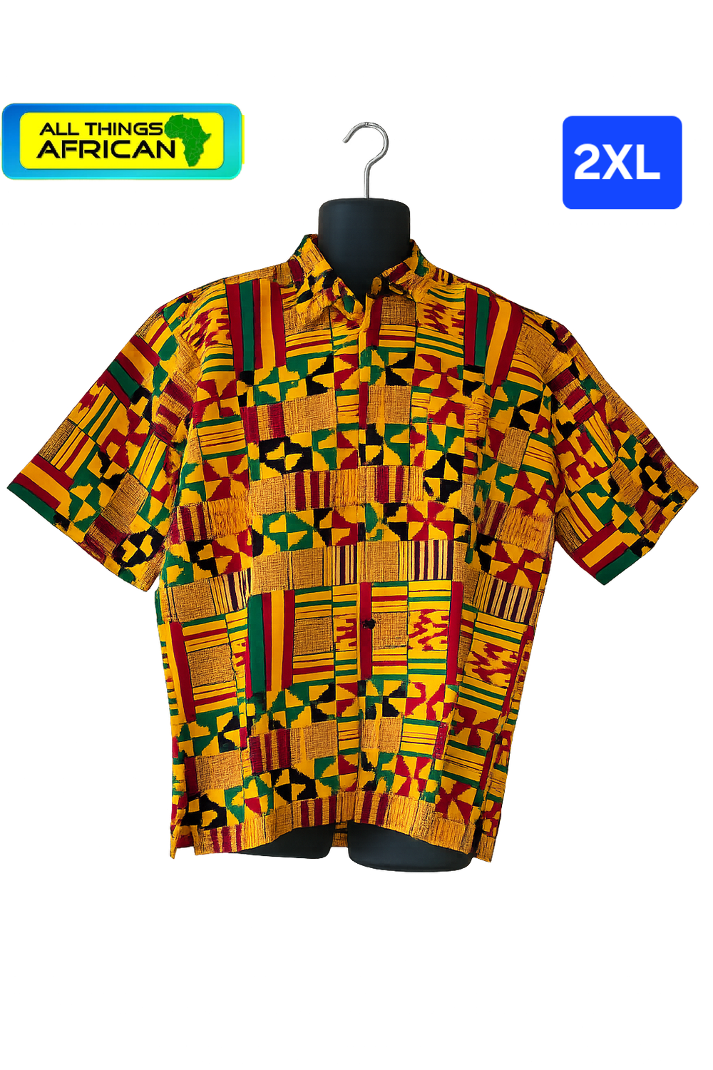Authentic Handmade Kente Print Men's Short Sleeve Shirt | African Heritage Fashion | All Things African - Lakwenu