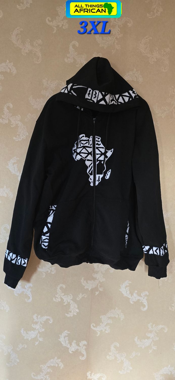Map of Africa Hoodie Black -Unisex - with Zip - 3XL -  Yote