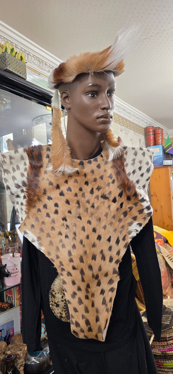 Authentic Zulu Umqhele &amp; Leopard-Print Inspired Shoulder Cape Set - Hamwe